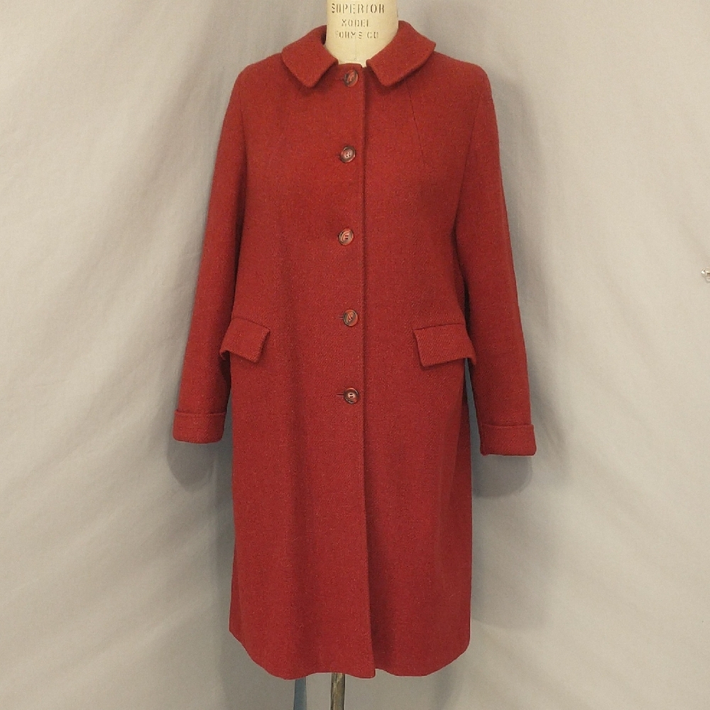 Vintage Harris Tweed Wool Coat Eye Catching Color Rose Wine Scotland Handwoven